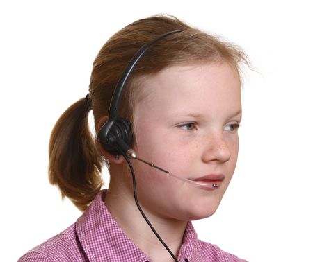 Communicating teenager with headsetの写真素材