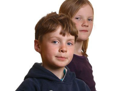 Happy young kids with white backgroundの写真素材