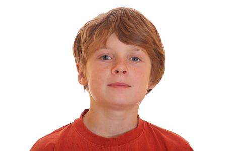 Portrait of a teenage boy on white backgroundの写真素材