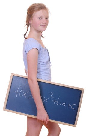 Smart young math student showing a quadratic equationの写真素材