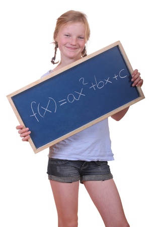 Smart young math student showing a quadratic equationの写真素材