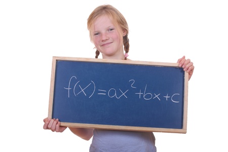 Smart young math student showing a quadratic equationの写真素材