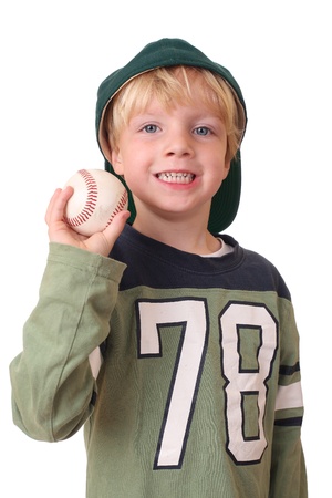 Portrait of a young baseball player on white backgroundの写真素材