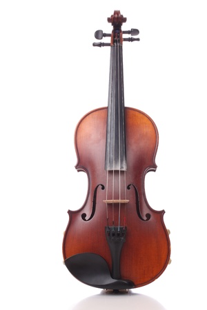 Close up of a violin on white backgroundの写真素材