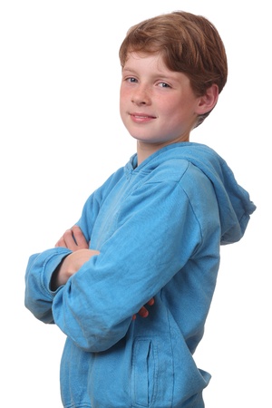 Portrait of a confident young boy on white backgroundの写真素材