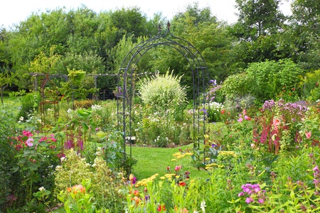 Beautiful garden with lots of colorful flowersの写真素材