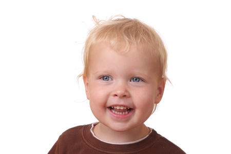 Portrit of a happy toddler on white backgroundの写真素材