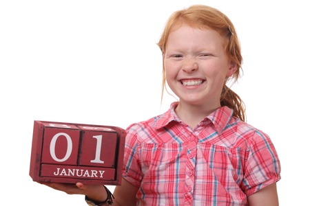Young girl reminds of first of januaryの写真素材