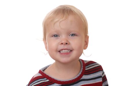 Portrait of a funny toddler on white backgroundの写真素材