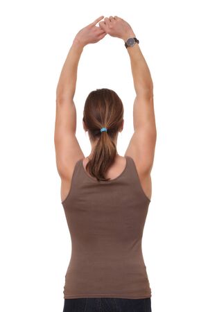 Young fitness woman on white backgroundの写真素材
