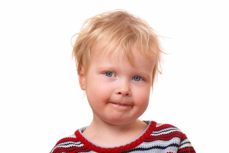 Portrait of a toddler on white backgroundの写真素材