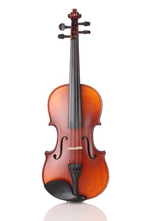 Close up of a violin on white background の写真素材