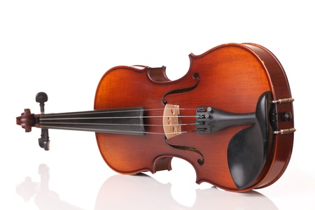 Close up of a violin on white background の写真素材