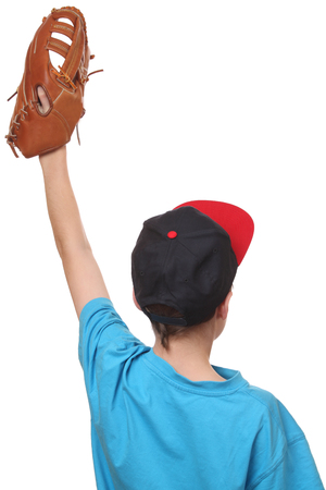 Portrait of a young baseball player on white backgroundの写真素材