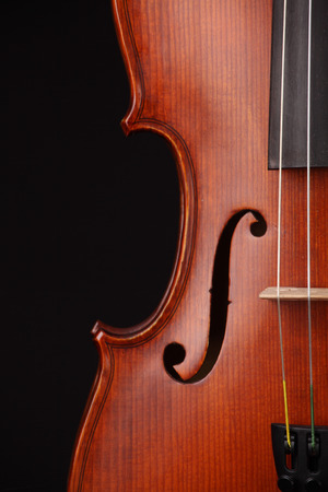 Close up of a violin on black backgroundの写真素材