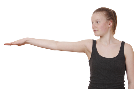 Portrait of a young fitness girl on white backgroundの写真素材