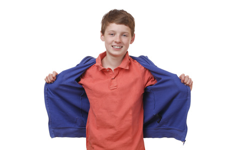 Portrait of a cool young boy on white backgroundの写真素材