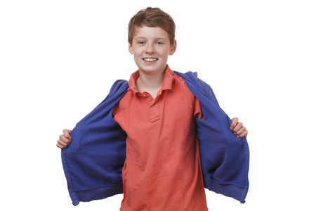 Portrait of a cool young boy on white backgroundの写真素材