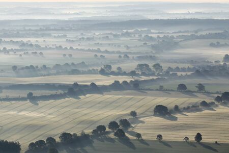 Aerial view of a landscape at sunriseの写真素材