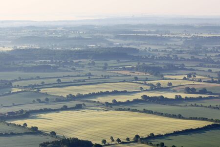 Aerial view of a landscape at sunriseの写真素材