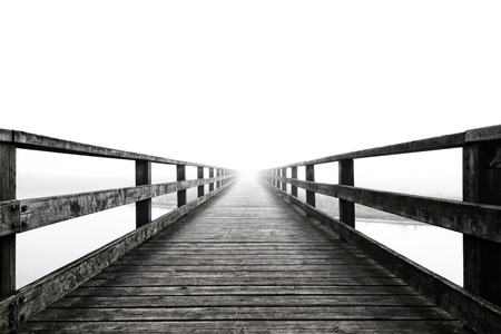 Long and empty footbridge black and whiteの写真素材
