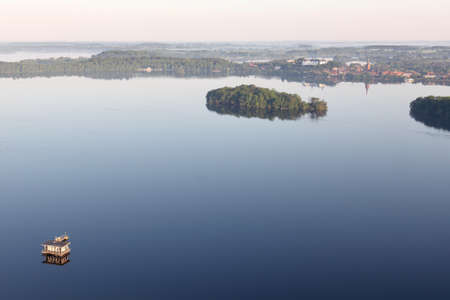 Aerial view of lake Plön at sunriseの写真素材
