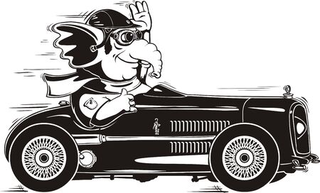 The happy elephant goes on a sports carのイラスト素材