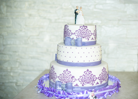 Beautiful wedding cake, close up of cake and blur background, selective focus.の写真素材