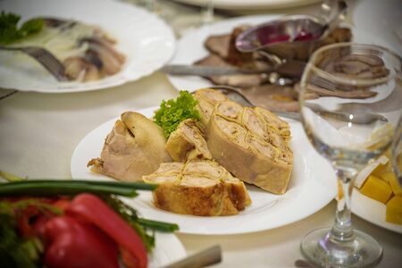 Banquet hall in the restaurant. Concept: Serving. Celebration Anniversary Weddingの写真素材