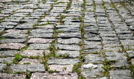 old paving slabs , stone pavement , the road is European style , the texture of the stones.の写真素材