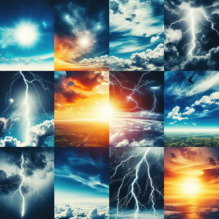 Photos of sky during different weather, collage. Banner design.の素材