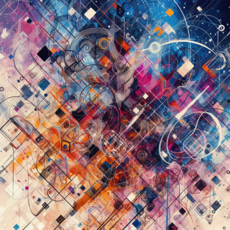 abstract technology background with various technological elements, computer-generated illustration.の素材