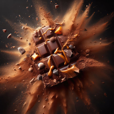 photo of Chocolate bar explosion. tasty bar with nutsの素材