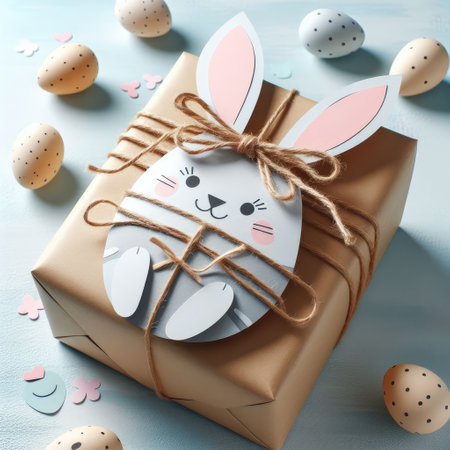 Easter bunny gift bags. Instruction manual. DIY paper crafts with your own hands together with children. A gift for the Easter. A creative idea for Easter party. Children's art project.の素材