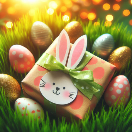 Easter bunny gift bags. Instruction manual. DIY paper crafts with your own hands together with children. A gift for the Easter. A creative idea for Easter party. Children's art project.の素材
