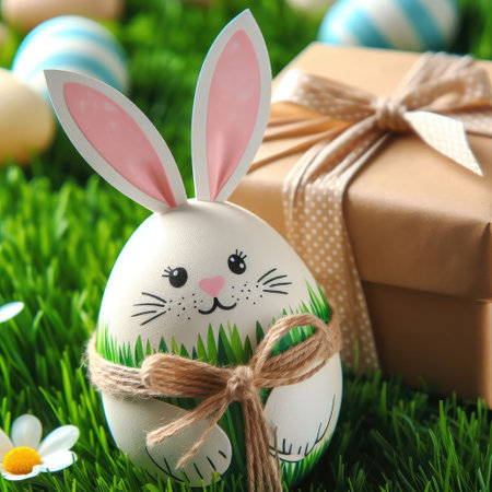 Easter bunny gift bags. Instruction manual. DIY paper crafts with your own hands together with children. A gift for the Easter. A creative idea for Easter party. Children's art project.の素材