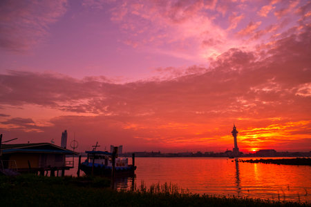 Natural landscape and sun rising at cloudy skylineの写真素材