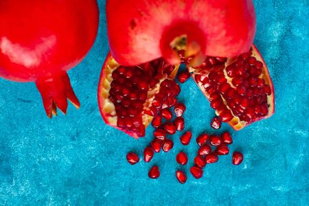 Garnet grains on blue backgroundの写真素材