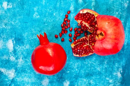 Garnet grains on blue backgroundの写真素材