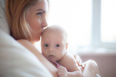 New Baby Born on mother handsの写真素材