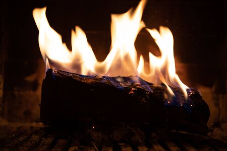 fire in fireplace figuresの写真素材