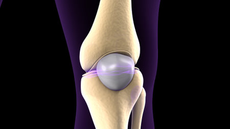 Knee joint anatomy illustration isolated on black background. 3D renderingの写真素材