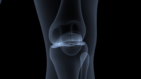 X-ray of human knee joint on black background, 3D illustrationの写真素材