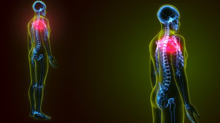 Human skeleton anatomy x-ray with highlighted rib cage. 3D Renderingの写真素材