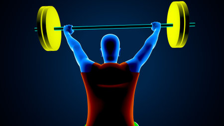 Weightlifter with barbell in front of him. 3D renderingの写真素材