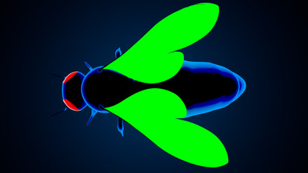 fly on a dark blue background. 3d rendering. Computer digital drawing.の写真素材