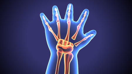 Human Skeleton Hand Bone Anatomy For Medical Concept 3D Illustrationの写真素材