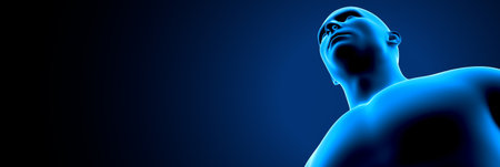 3D Illustration of a Man with Headache in Blue Backgroundの写真素材
