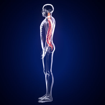 Conceptual human body anatomy articular joint pain on blue background