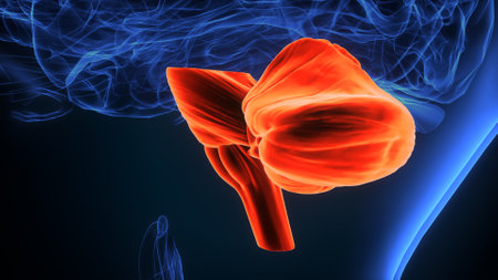 Digital illustration of human digestive system in colour background. 3D rendering